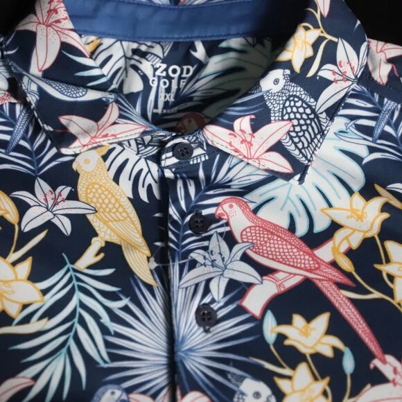 Izod Golf Polo Shirt Men 2XL Multicolor Tropical Print Dark Wash Spread Collared - Picture 5 of 9